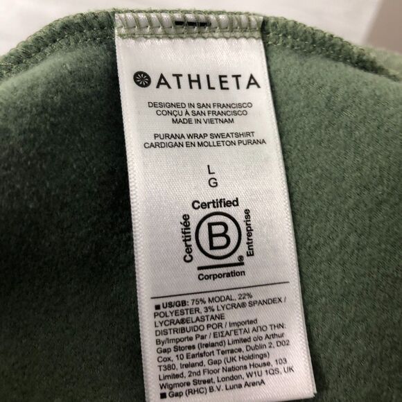 Athleta Women's Large Purana Wrap Sweatshirt Eucalyptus Olive Hooded Long Sleeve - Picture 8 of 8